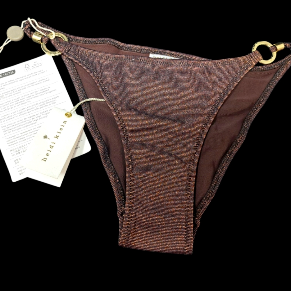 Heidi Klein Gold Ring Bikini Bottoms - Brown & Gold - XS - NWT